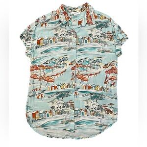 BeachLunchLounge Coney Island Tropical Sailboat Novelty Print Button Down S
